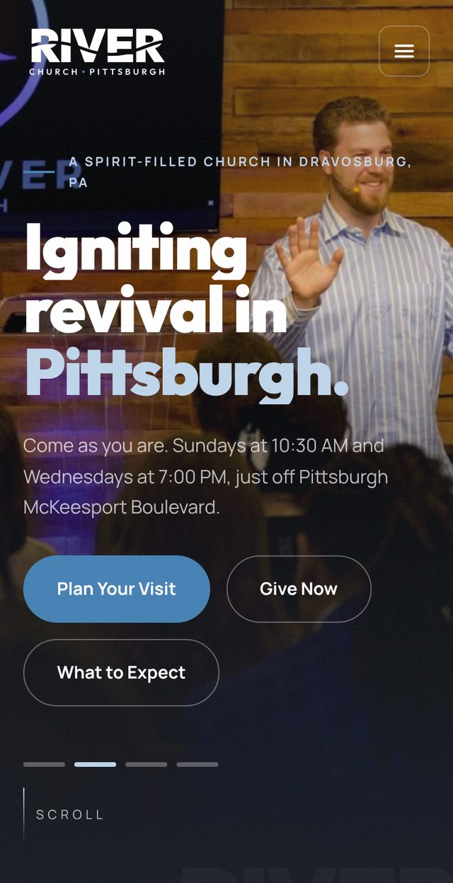 The River Church Pittsburgh home page on a phone